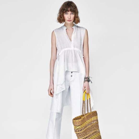 ZARA ASYMMETRIC LINEN TUNIC SZ M - Picture 2 of 6